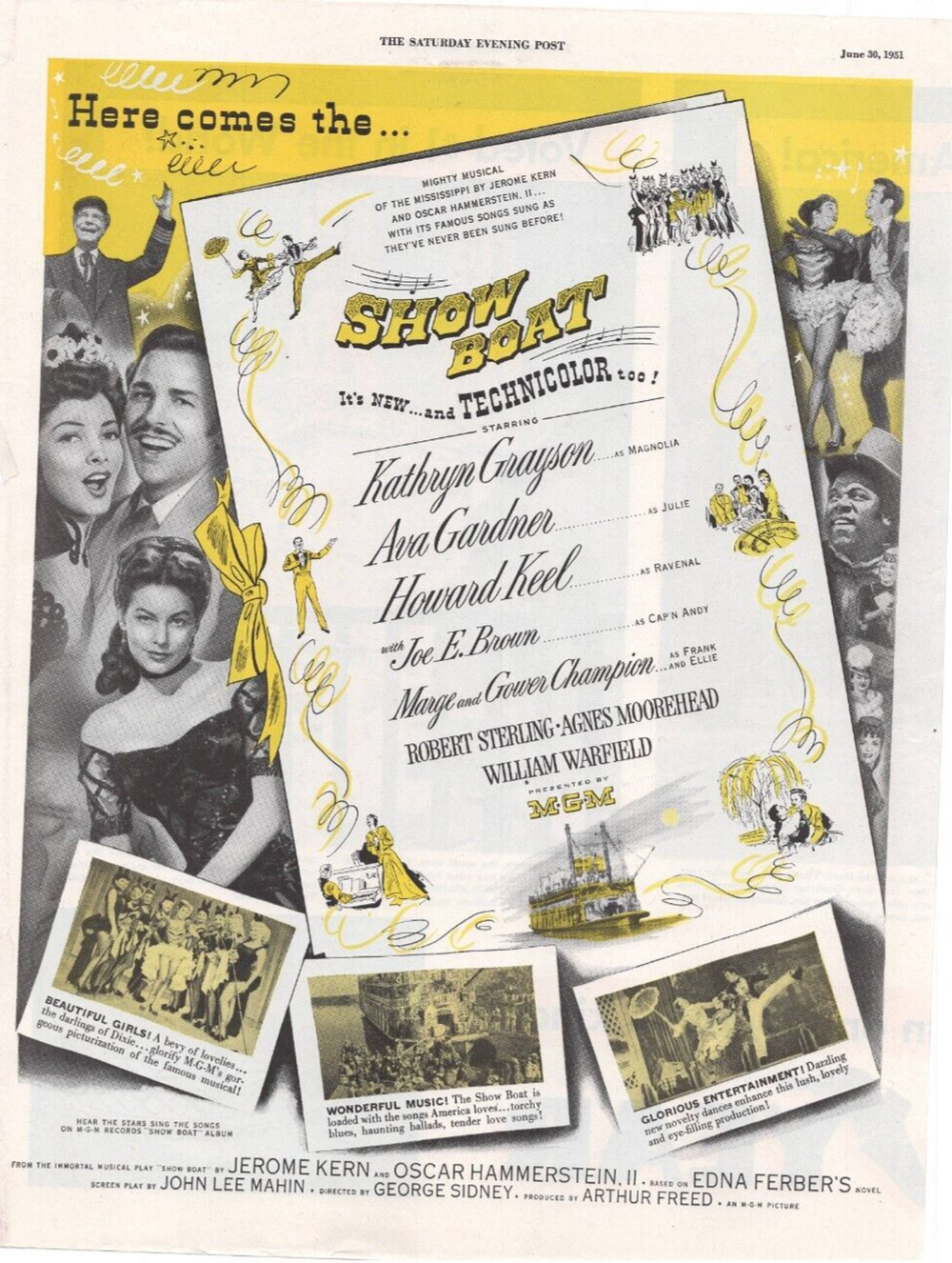 Vintage Original Showboat Movie Magazine Advertisement 1951 Musicals Hollywood